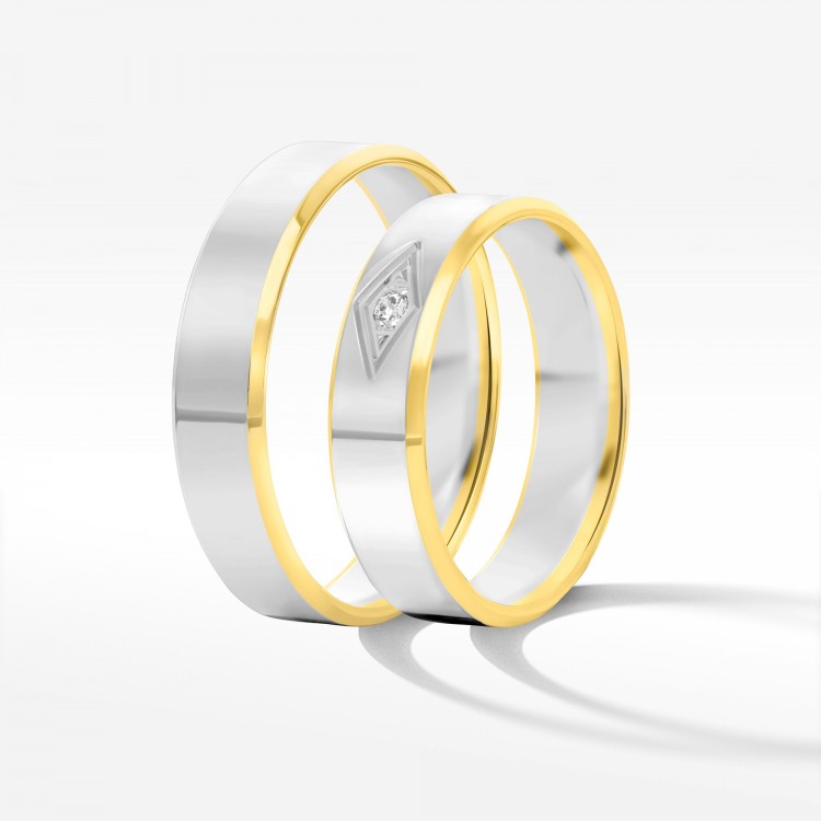 Obrączki ślubne z dwukolorowego złota 5mm fazowane