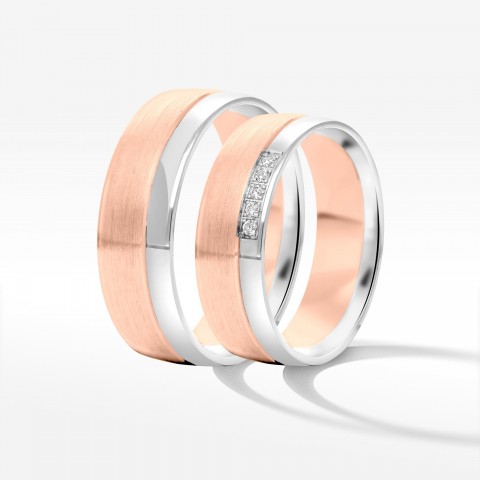 Obrączki ślubne z dwukolorowego złota 6mm półokrągłe