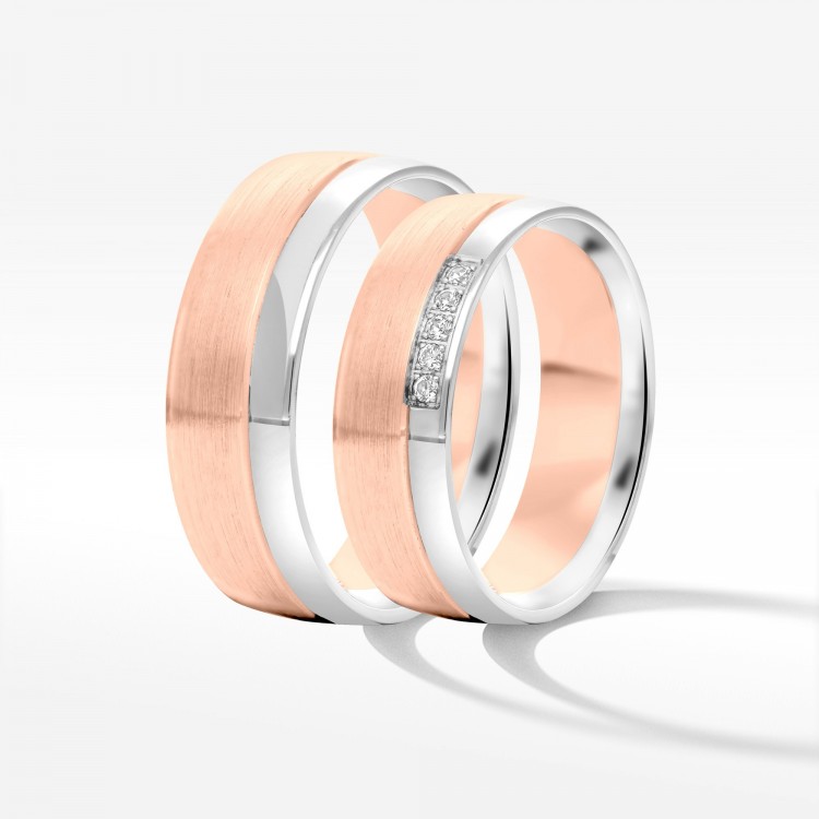 Obrączki ślubne z dwukolorowego złota 6mm półokrągłe