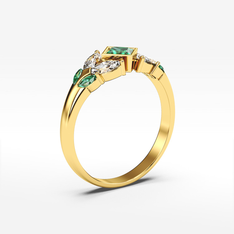 Pierścionek ze złota z zieloną cyrkonią
