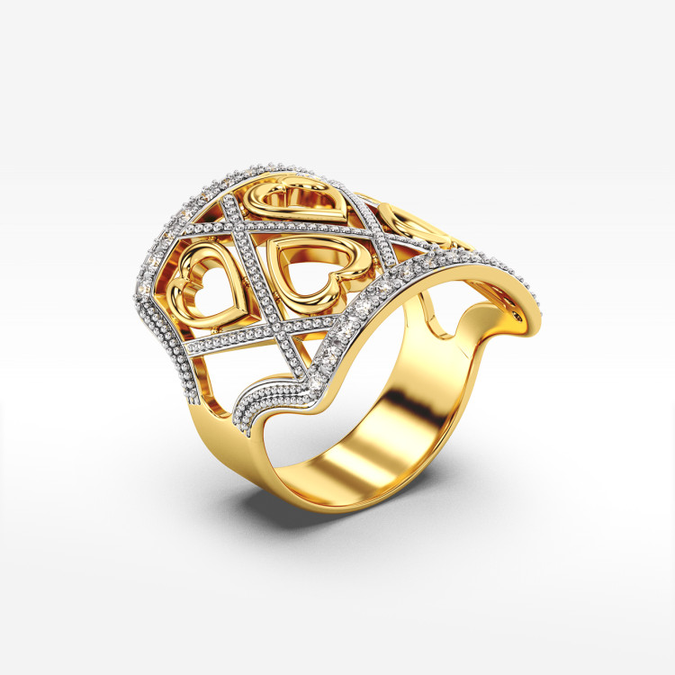 Pierścionek ze złota serce z białymi cyrkoniami