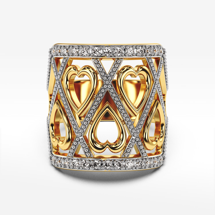 Pierścionek ze złota serce z białymi cyrkoniami