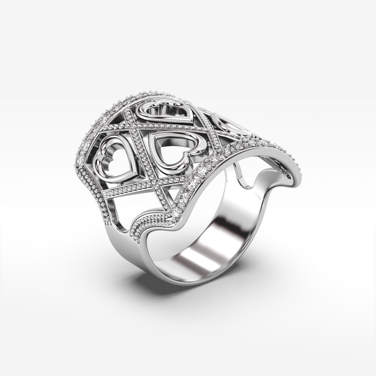 Pierścionek ze złota serce z białymi cyrkoniami