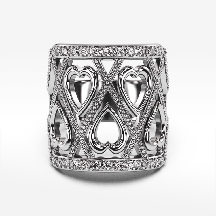 Pierścionek ze złota serce z białymi cyrkoniami