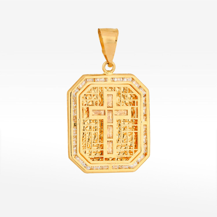 Zawieszka ze złota z krzyżykiem i białymi cyrkoniami