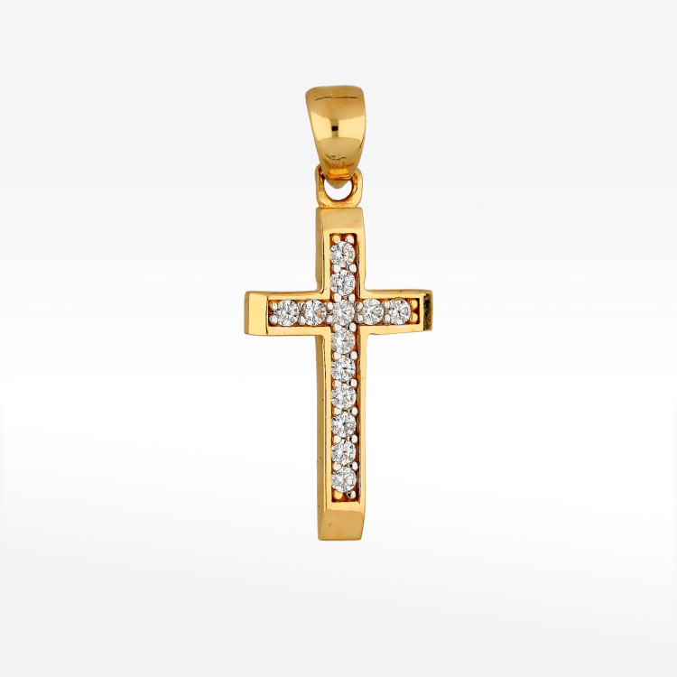 Zawieszka ze złota krzyżyk z białymi cyrkoniami