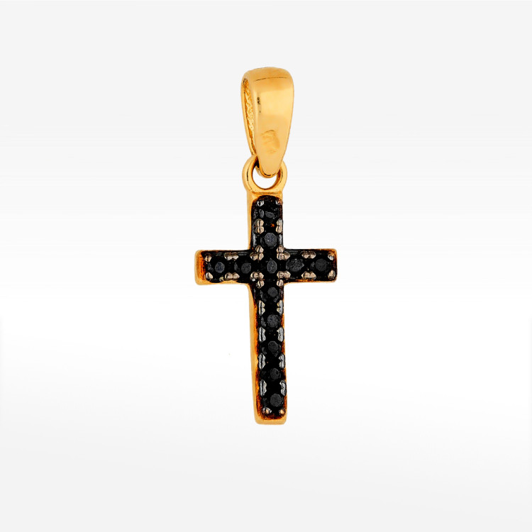 Zawieszka ze złota krzyżyk z czarnymi i białymi cyrkoniami