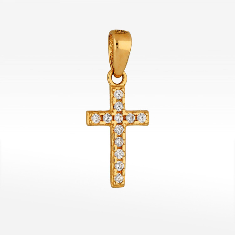 Zawieszka ze złota krzyżyk z czarnymi i białymi cyrkoniami
