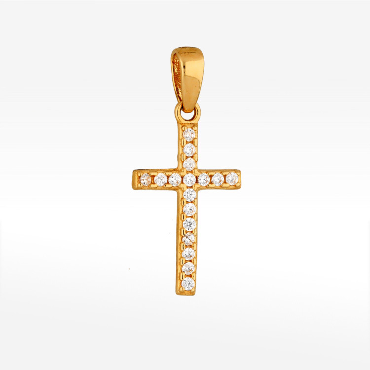 Zawieszka ze złota krzyżyk z czarnymi i białymi cyrkoniami