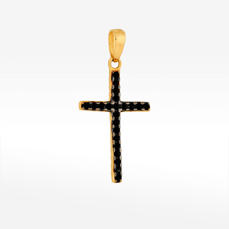 Zawieszka ze złota krzyżyk z czarnymi i białymi cyrkoniami