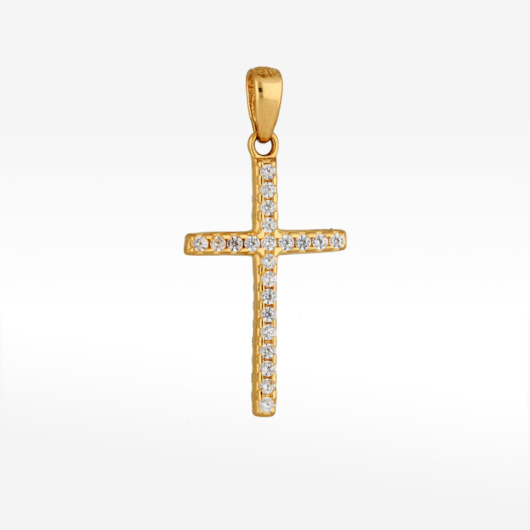 Zawieszka ze złota krzyżyk z czarnymi i białymi cyrkoniami