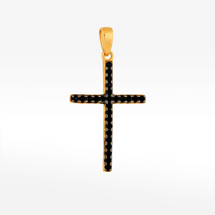 Zawieszka ze złota krzyżyk z czarnymi i białymi cyrkoniami