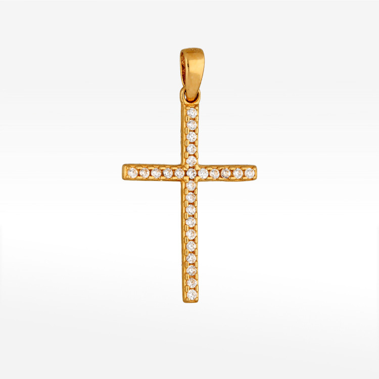 Zawieszka ze złota krzyżyk z czarnymi i białymi cyrkoniami