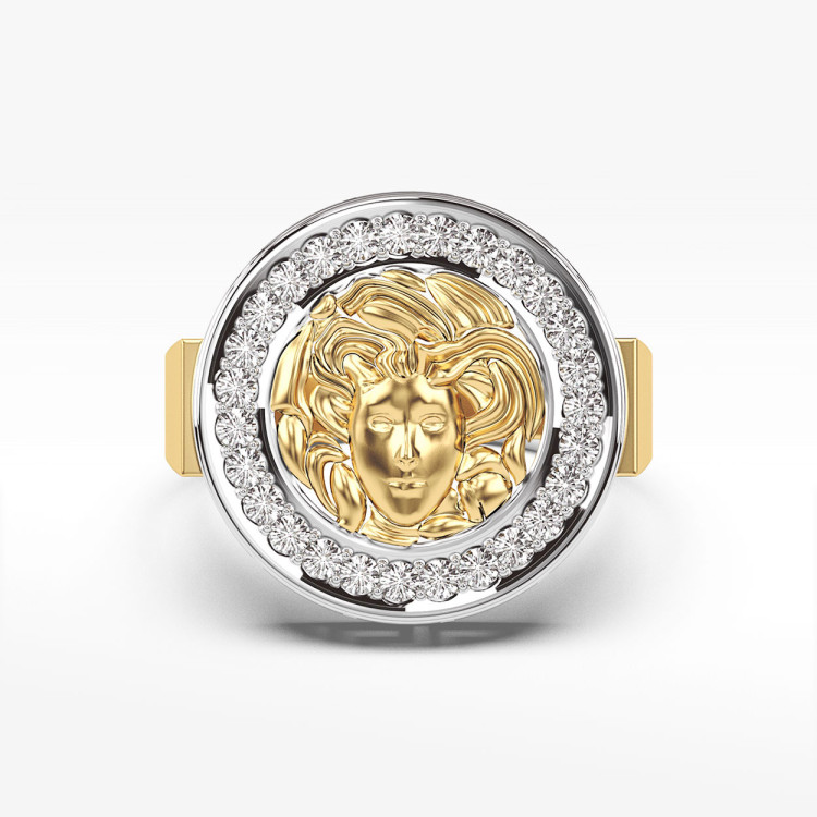 Pierścionek ze złota medusa z białymi cyrkoniami