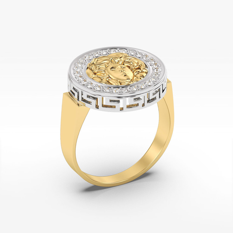 Pierścionek ze złota medusa z białymi cyrkoniami