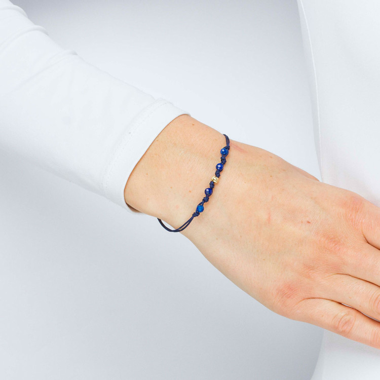 Bransoletka ze złota na sznurku z lapisem