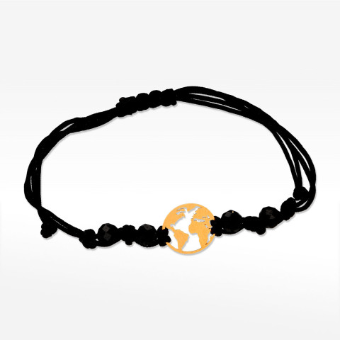 Bransoletka ze złota na sznurku mapa świata ze spinelem