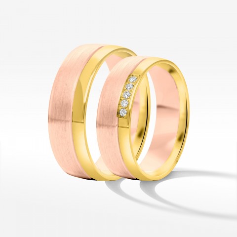 Obrączki ślubne z dwukolorowego złota 6mm półokrągłe