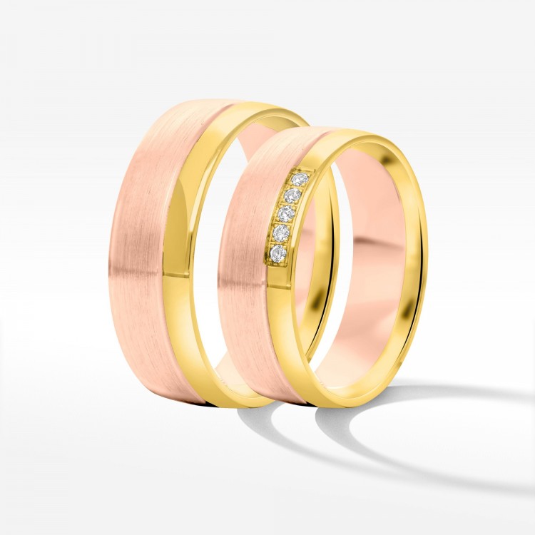 Obrączki ślubne z dwukolorowego złota 6mm półokrągłe