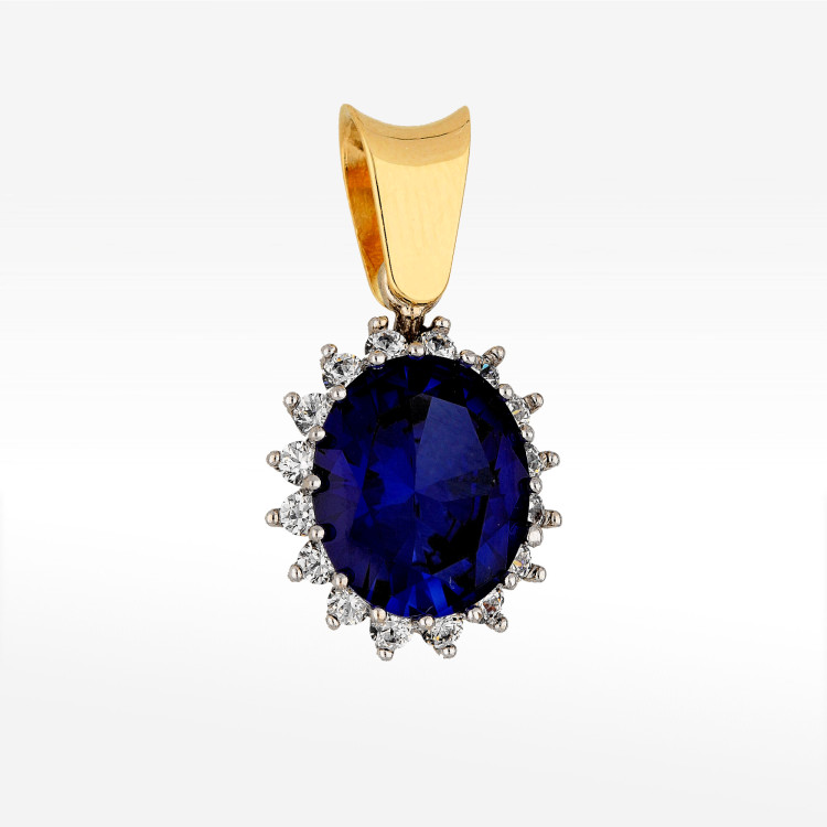 Zawieszka ze złota z niebieską i białymi cyrkoniami