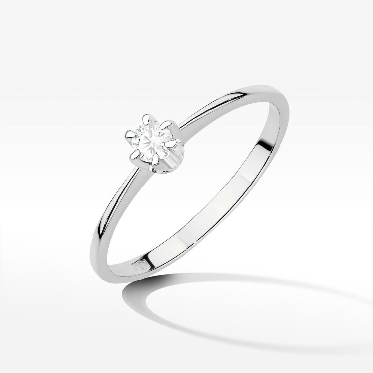 Pierścionek z białego złota z diamentem laboratoryjnym 0.10 ct