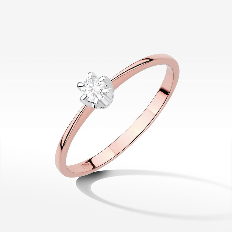 Pierścionek z różowego złota z diamentem laboratoryjnym 0.10 ct