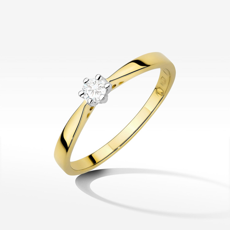 Pierścionek z żółtego złota z diamentem laboratoryjnym 0.10ct