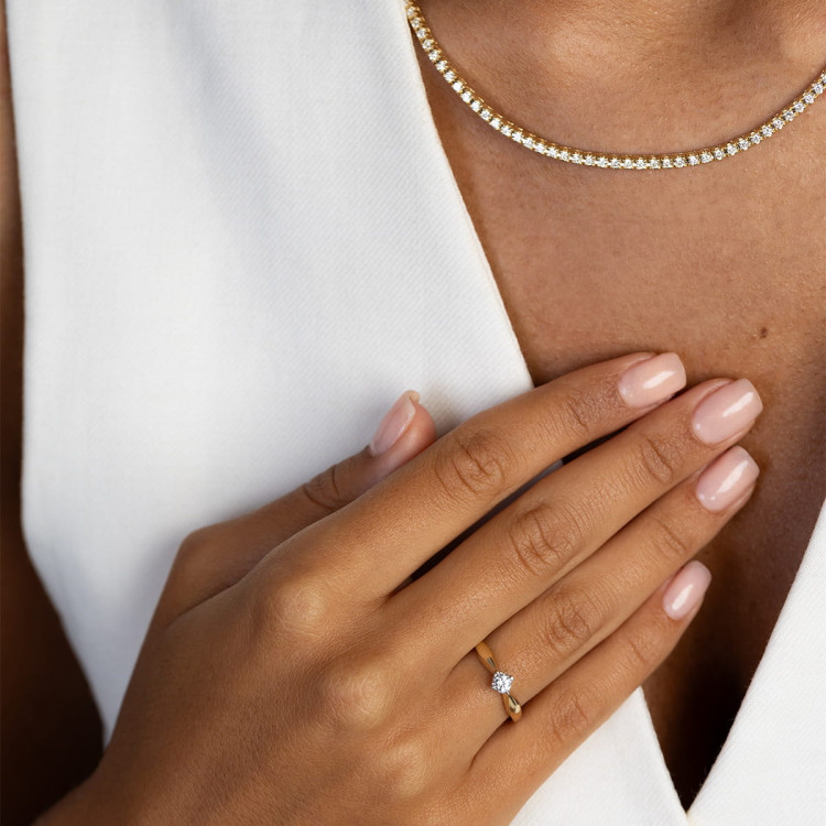 Złoty pierścionek z diamentem laboratoryjnym 0.15ct