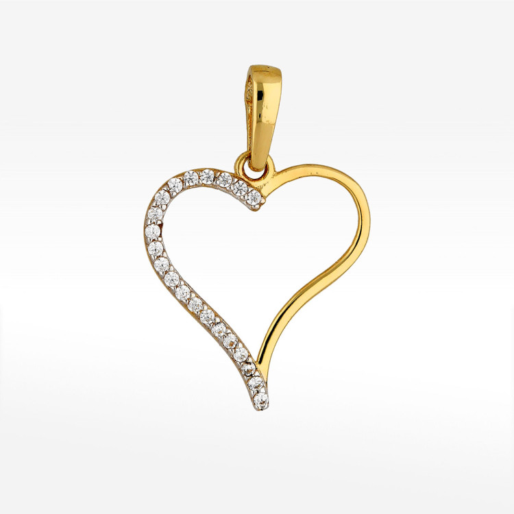 Zawieszka ze złota serce z białymi cyrkoniami