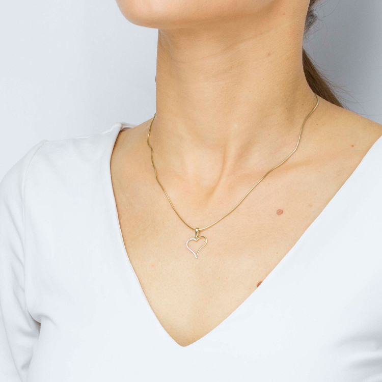 Zawieszka ze złota serce z białymi cyrkoniami