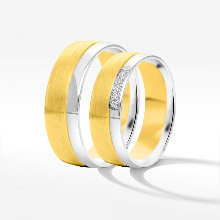 Obrączki ślubne z dwukolorowego złota 6mm półokrągłe