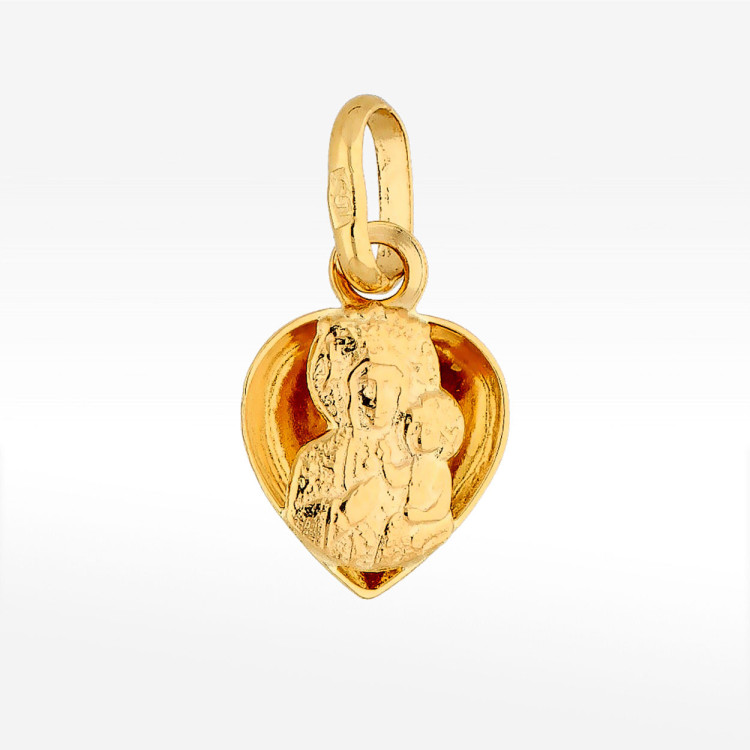 Zawieszka ze złota serce z matką boską