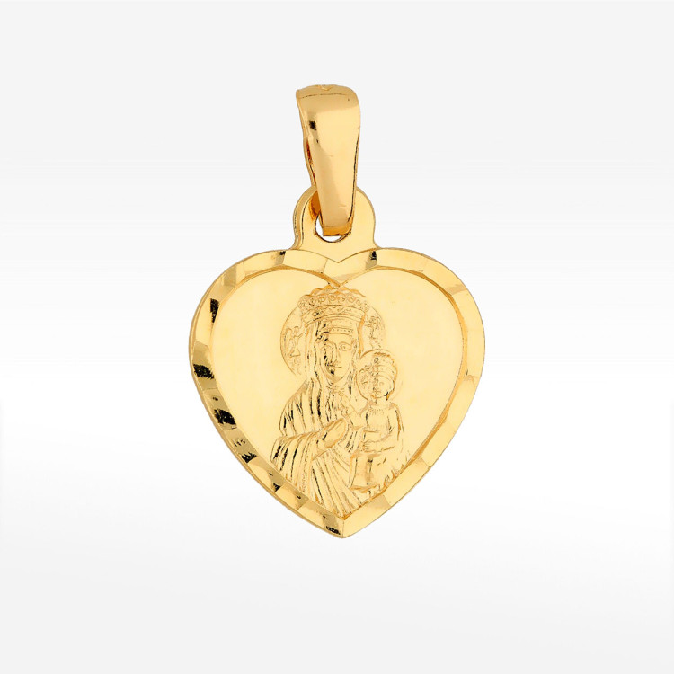Zawieszka ze złota serce z matką boską