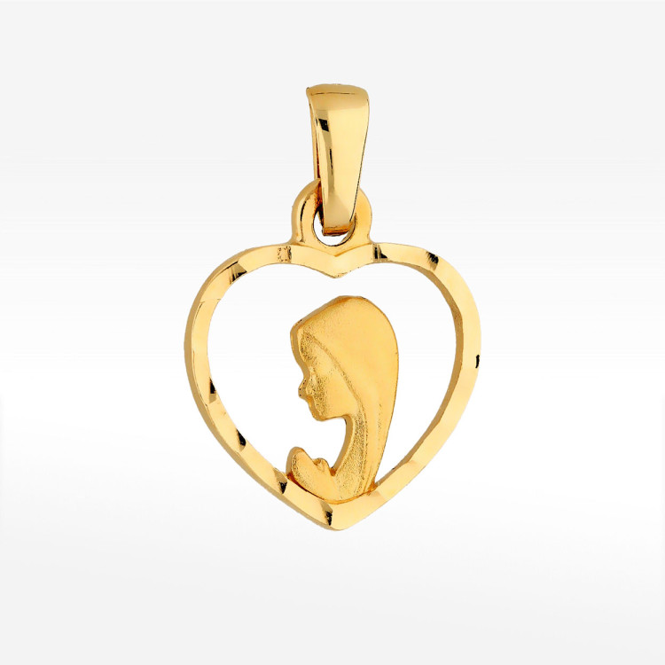 Zawieszka ze złota serce z matką boską