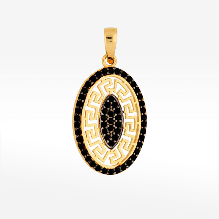 Zawieszka ze złota z wzorem greckim i czarnymi cyrkoniami