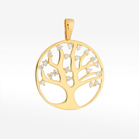 Zawieszka ze złota drzewko szczęścia z białymi cyrkoniami