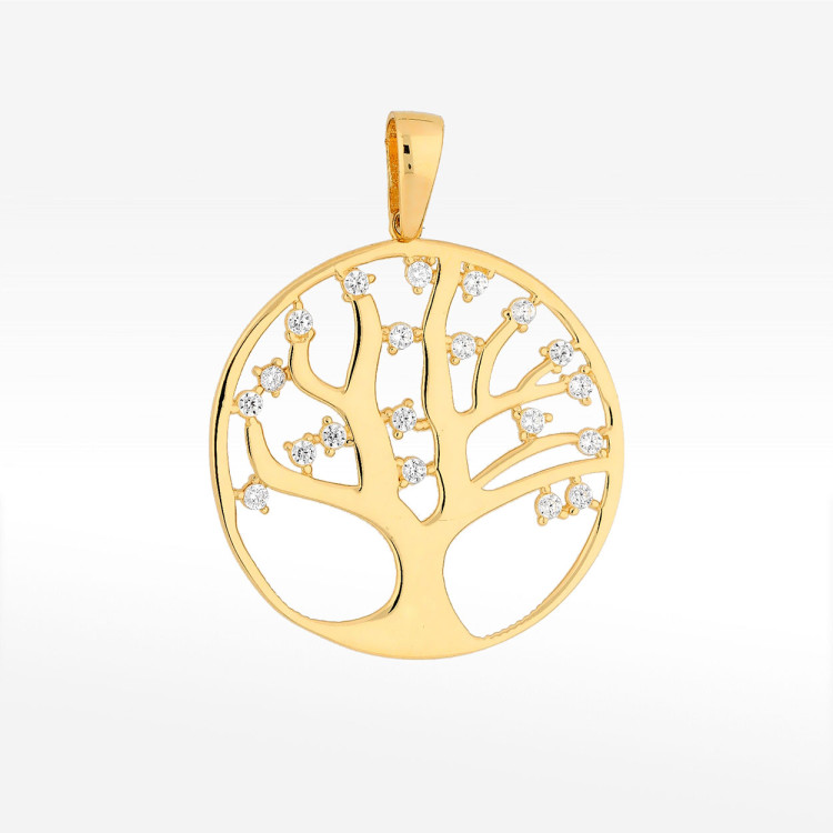 Zawieszka ze złota drzewko szczęścia z białymi cyrkoniami