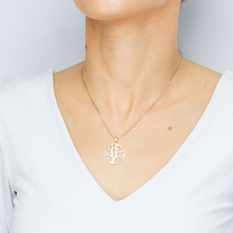 Zawieszka ze złota drzewko szczęścia z białymi cyrkoniami