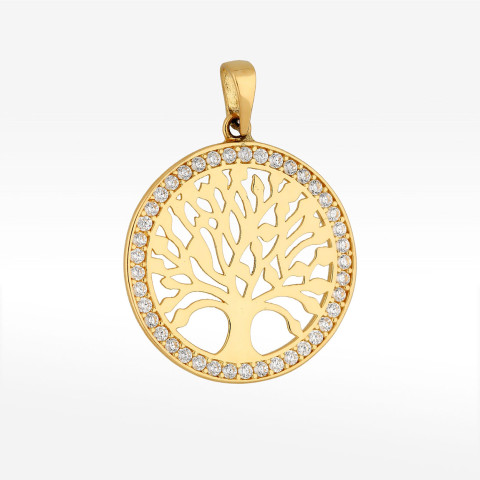 Zawieszka ze złota drzewko szczęścia z białymi cyrkoniami