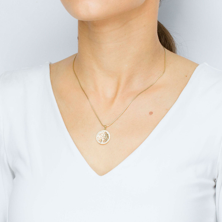 Zawieszka ze złota drzewko szczęścia z białymi cyrkoniami