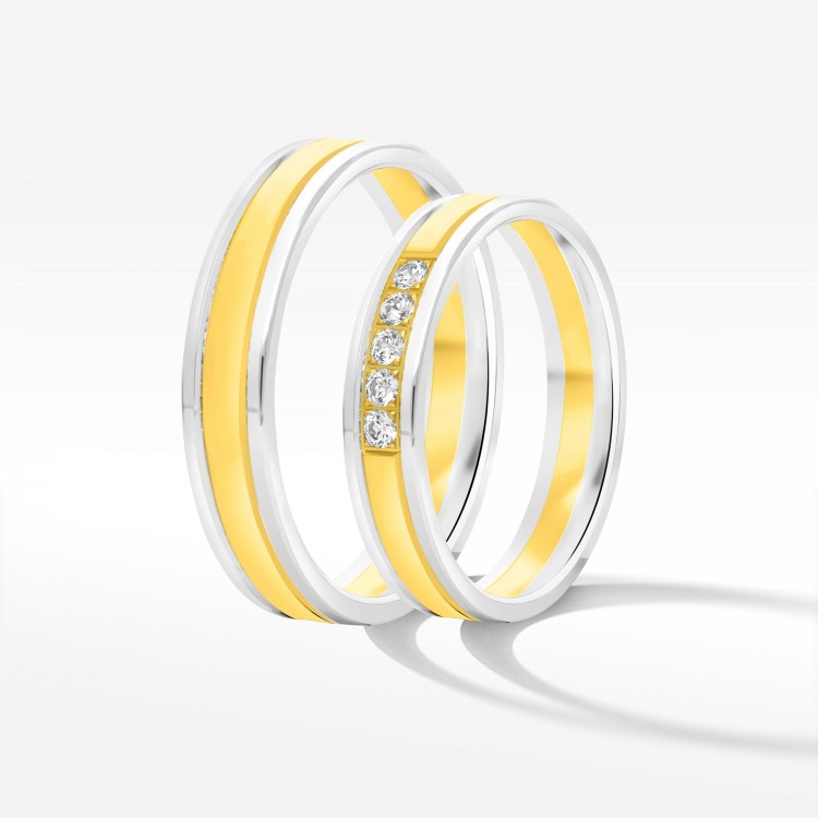 Obrączki ślubne z dwukolorowego złota 4mm płaskie