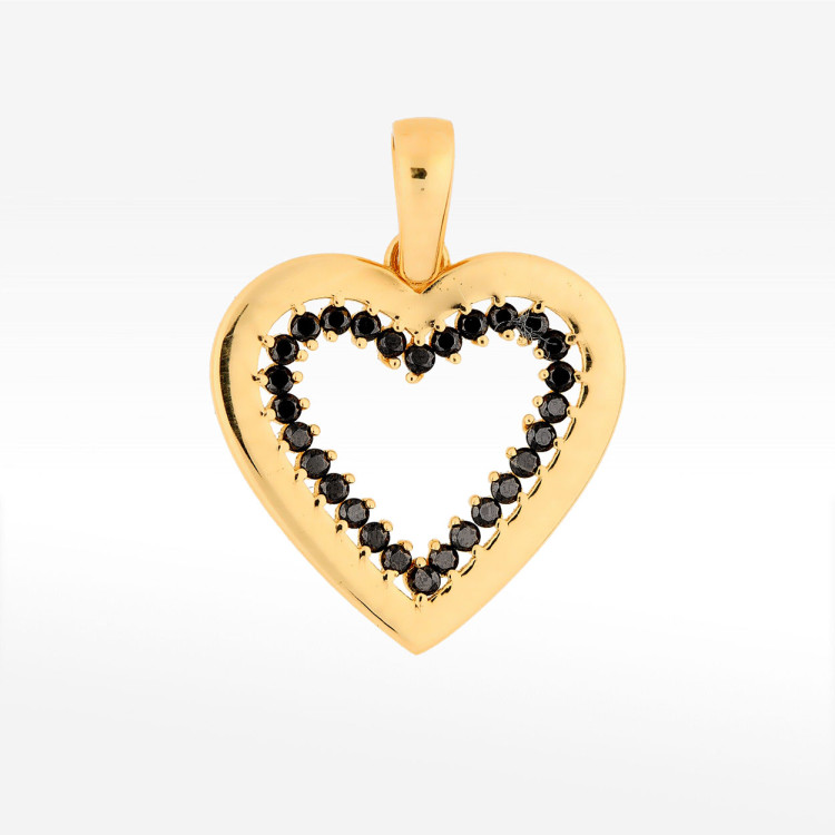 Zawieszka ze złota serce z czarnymi cyrkoniami
