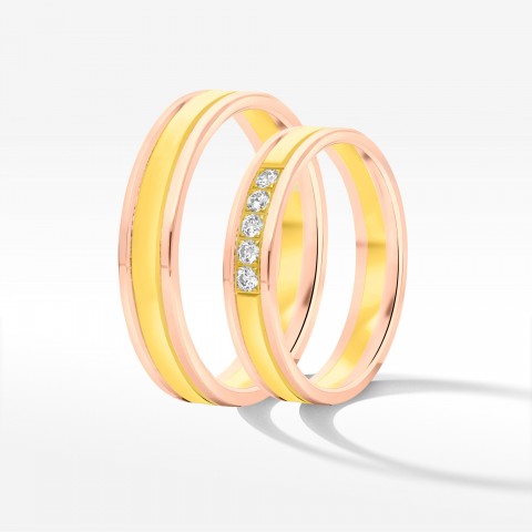 Obrączki ślubne z dwukolorowego złota 4mm płaskie