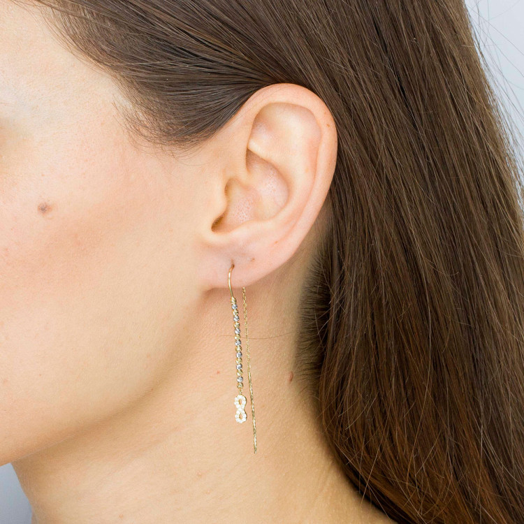 Kolczyki ze złota przeciągane z nieskończonością i koralikami