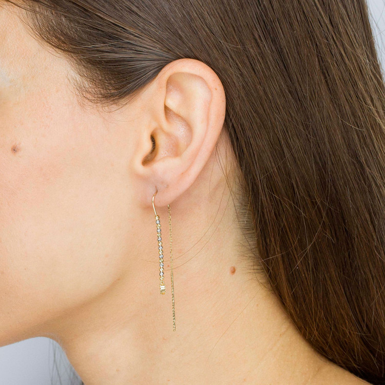 Kolczyki ze złota przeciągane z sercem i koralikami