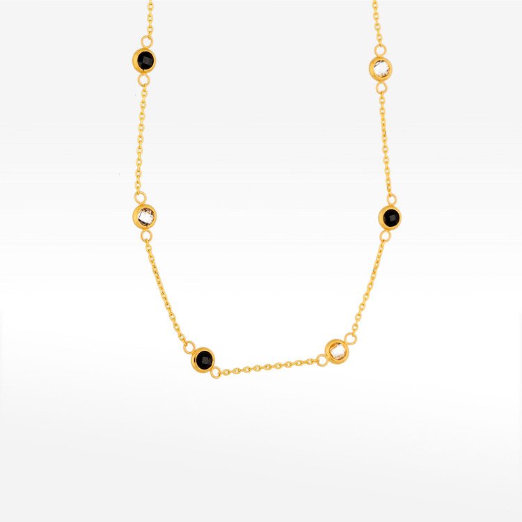 Naszyjnik ze złota 42-45cm z czarnymi i białymi cyrkoniami