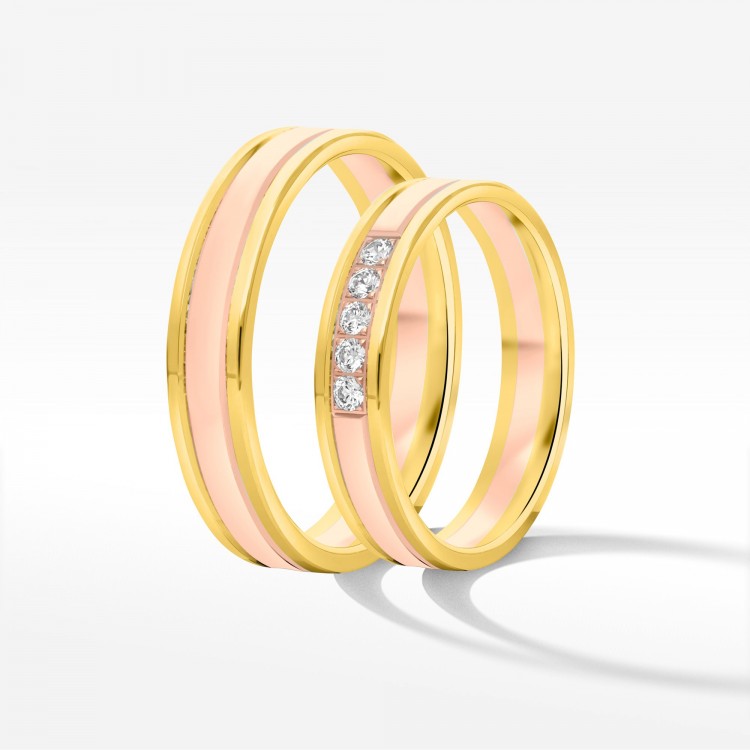 Obrączki ślubne z dwukolorowego złota 4mm płaskie