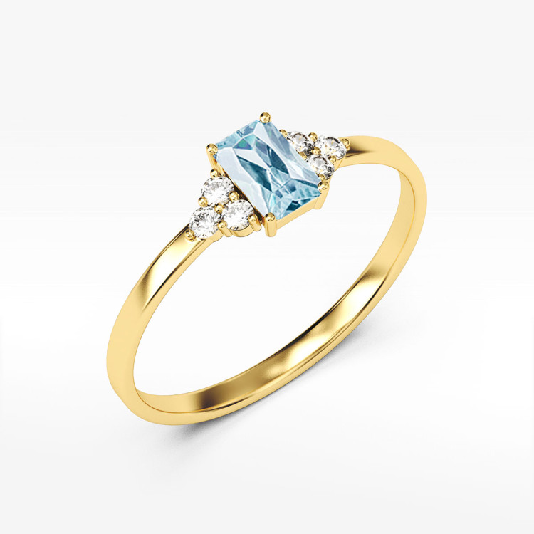 Pierścionek ze złota z niebieską i białymi cyrkoniami