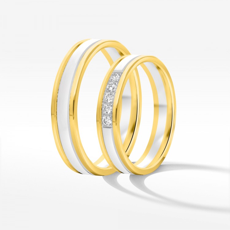 Obrączki ślubne z dwukolorowego złota 4mm płaskie