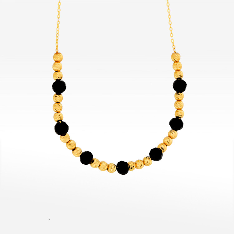 Naszyjnik ze złota 42-45cm z czarnymi koralikami